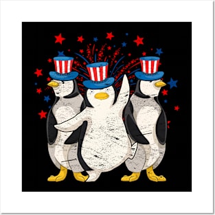Penguin Animal Lover USA US Flag 4th Of July Posters and Art